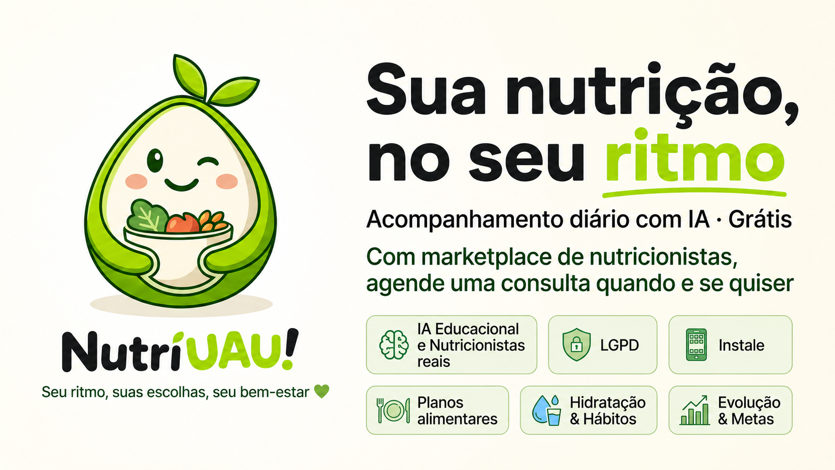 NutriUAU!, acompanhamento diário com IA, planos alimentares e hidratação